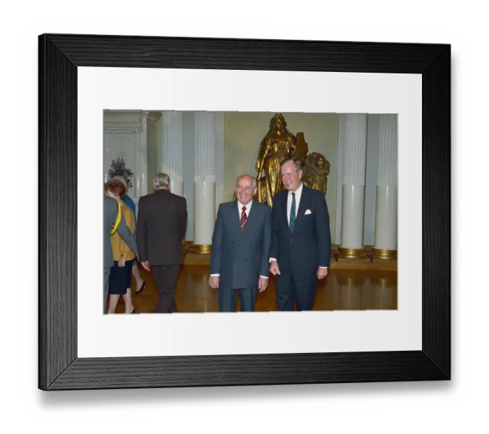 Framed Print : George Bush and Mikhail Gorbachev Walking Together Framed Print : George Bush and Mikhail Gorbachev Walking Together