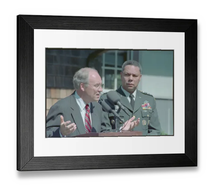 Framed Print : Secretary of Defense Richard Cheney and General Colon Powell at Podium Framed Print : Secretary of Defense Richard Cheney and General Colon Powell at Podium