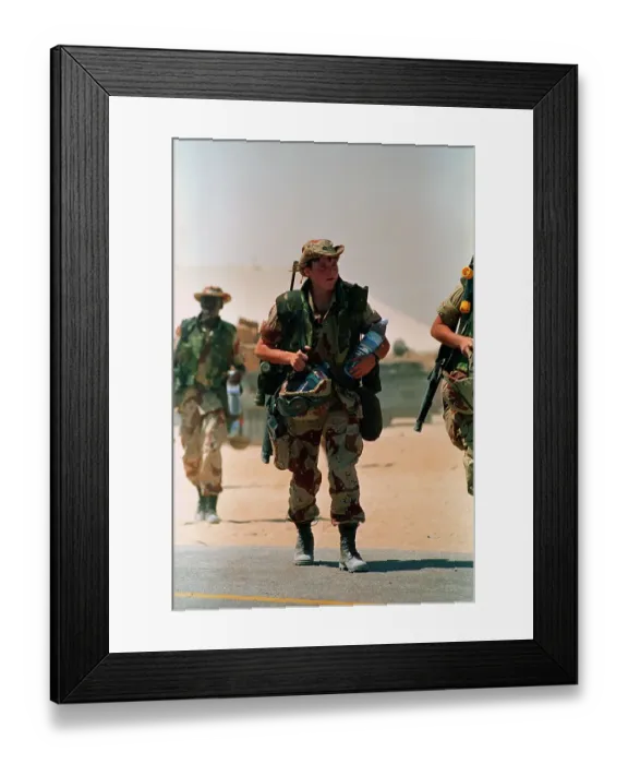Framed Print : Female Marine Carrying Bottles of Water Framed Print : Female Marine Carrying Bottles of Water