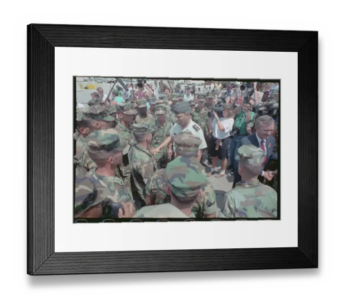 Framed Print : General Colin Powell Greeting Crowd of Marines After His Speech Framed Print : General Colin Powell Greeting Crowd of Marines After His Speech