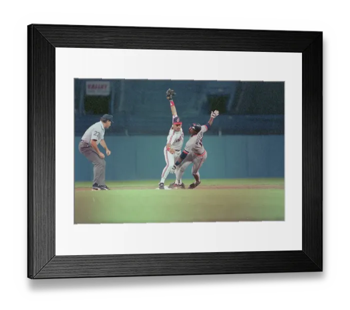 Framed Print : Carlos Baerga Tagging Lloyd Moseby During Baseball Game Framed Print : Carlos Baerga Tagging Lloyd Moseby During Baseball Game