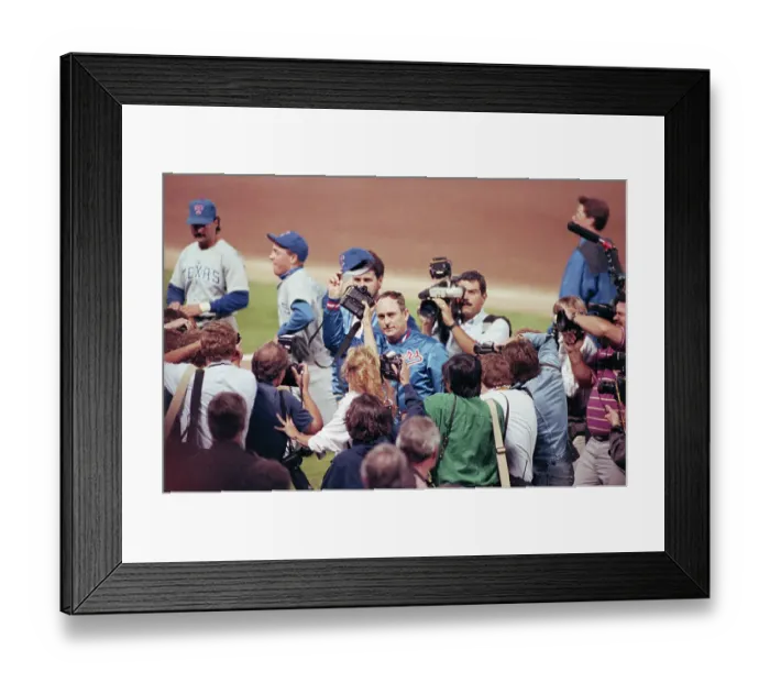 Framed Print : Nolan Ryan Tips Cap Surrounded By Press Framed Print : Nolan Ryan Tips Cap Surrounded By Press