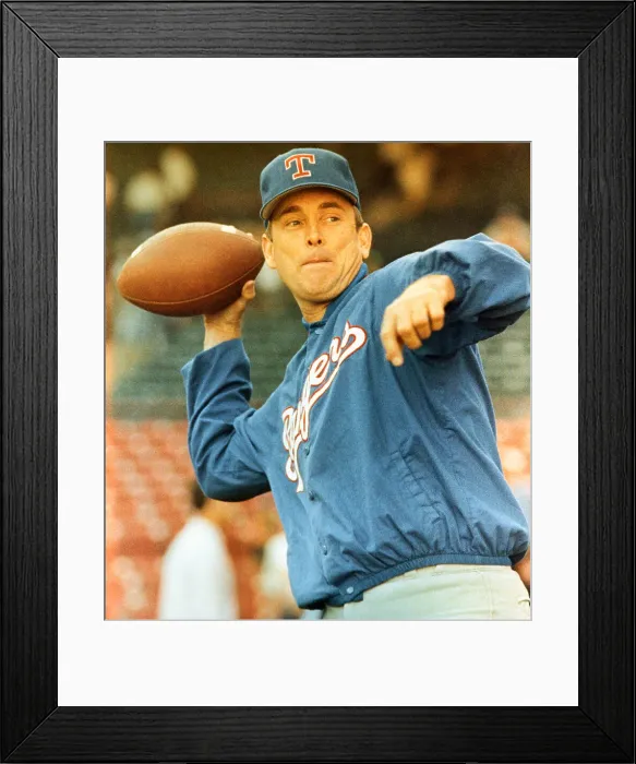 Framed Print : Nolan Ryan in Football Pitching Stance Framed Print : Nolan Ryan in Football Pitching Stance