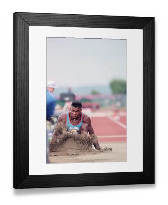 Framed Print : Carl Lewis Lands In Sand After Long Jump Framed Print : Carl Lewis Lands In Sand After Long Jump