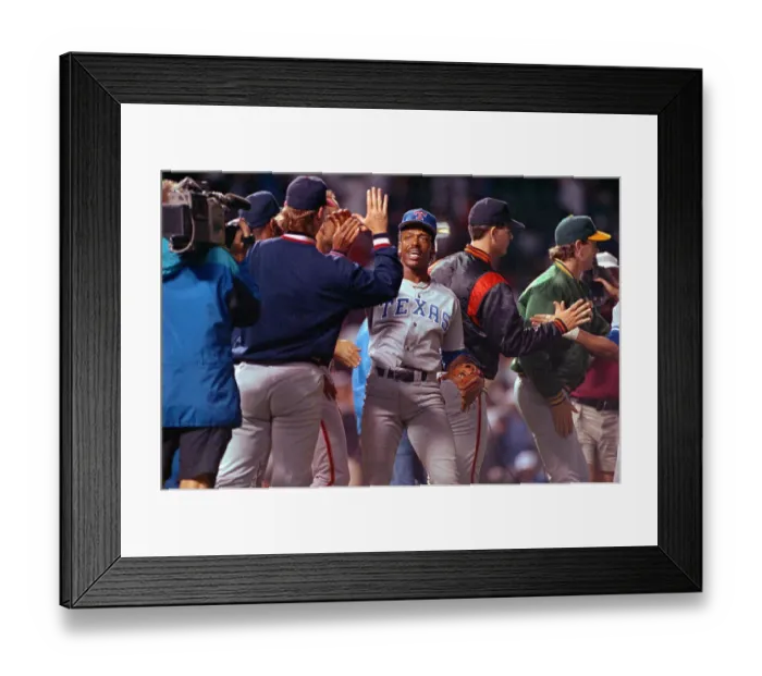 Framed Print : Rangers Julio Franco Being Congratulated on All Star Win Framed Print : Rangers Julio Franco Being Congratulated on All Star Win