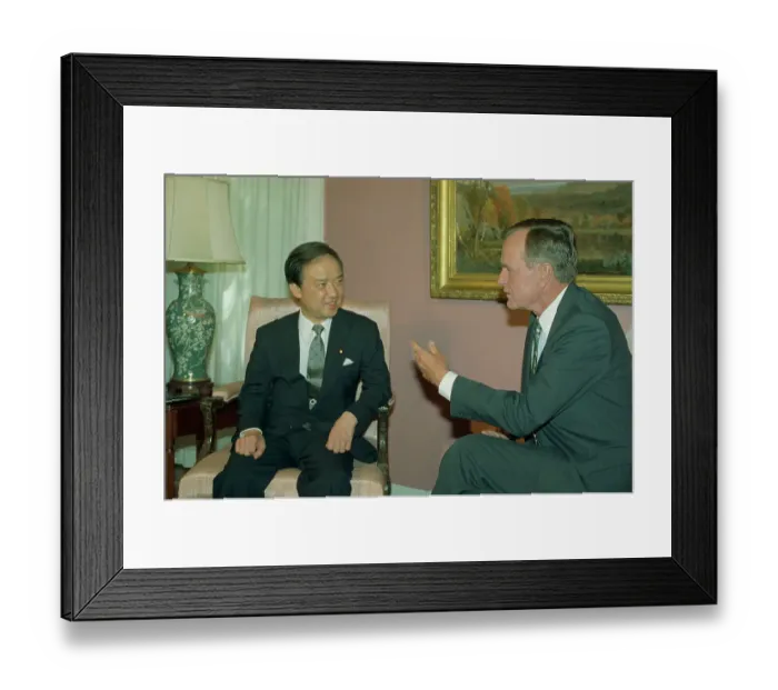 Framed Print : President George Bush Conversing with Japanese Prime Minister Kaifu Framed Print : President George Bush Conversing with Japanese Prime Minister Kaifu