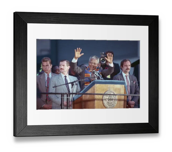 Framed Print : Nelson Mandela Waving to People Framed Print : Nelson Mandela Waving to People