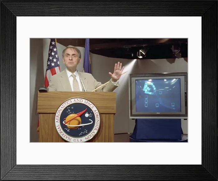 Framed Print : Carl Sagan Addressing Media