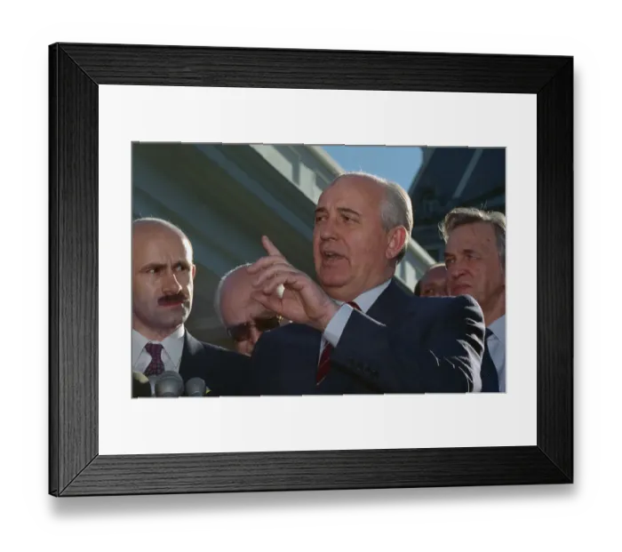 Framed Print : Mikhail Gorbachev Speaking to Reporters Framed Print : Mikhail Gorbachev Speaking to Reporters