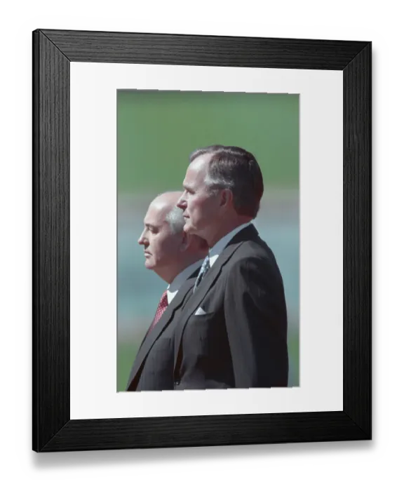 Framed Print : Mikhail Gorbachev and George Bush Listening to National Anthem Framed Print : Mikhail Gorbachev and George Bush Listening to National Anthem