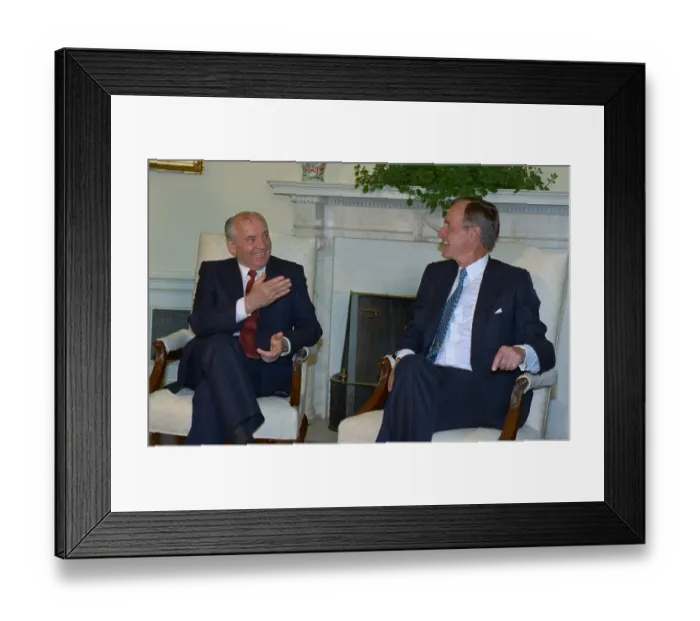 Framed Print : Mikhail Gorbachev and George Bush Conversing Framed Print : Mikhail Gorbachev and George Bush Conversing