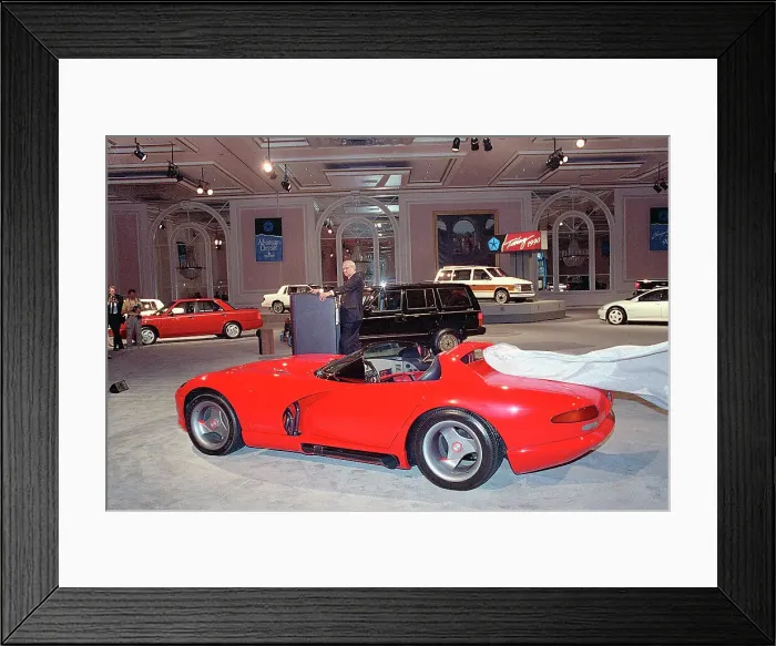 Framed Print : Lee Iococca at Podium near Dodge Viper Framed Print : Lee Iococca at Podium near Dodge Viper