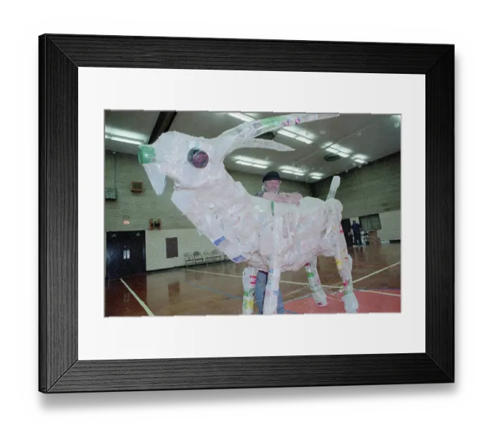Framed Print : Man Leaning On Sculture; 10-Foot Goat Framed Print : Man Leaning On Sculture; 10-Foot Goat
