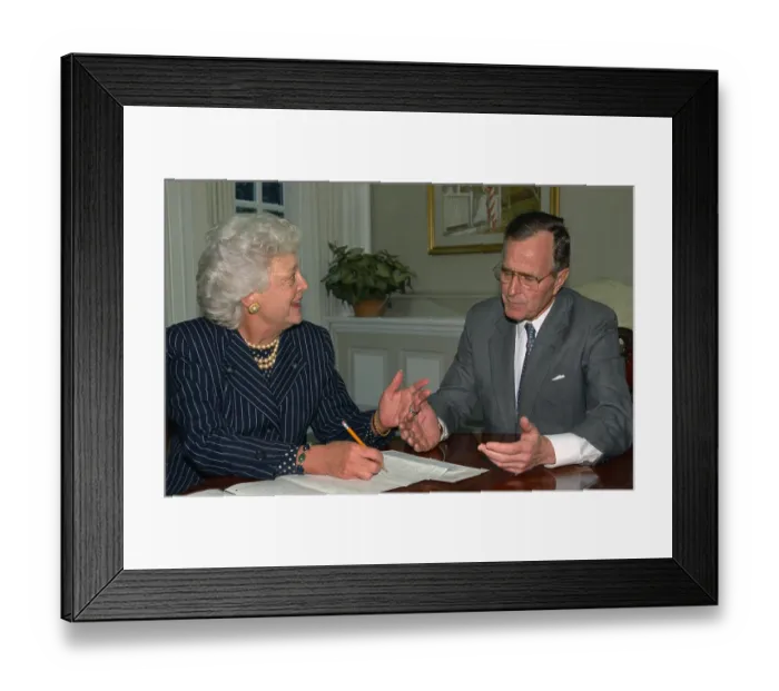 Framed Print : George and Barbara Bush Filling Out Census Framed Print : George and Barbara Bush Filling Out Census