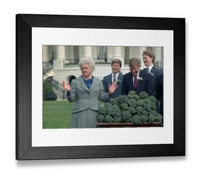 Framed Print : Barbara Bush Accepting Broccoli Framed Print : Barbara Bush Accepting Broccoli