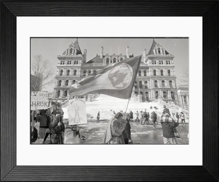 Framed Print : Protesters W / Earth Flag @ Ny Capitol Framed Print : Protesters W / Earth Flag @ Ny Capitol