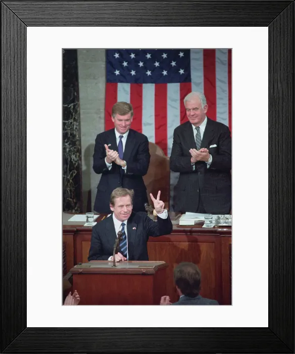 Framed Print : Vaclav Havel Giving Victory Sign Framed Print : Vaclav Havel Giving Victory Sign