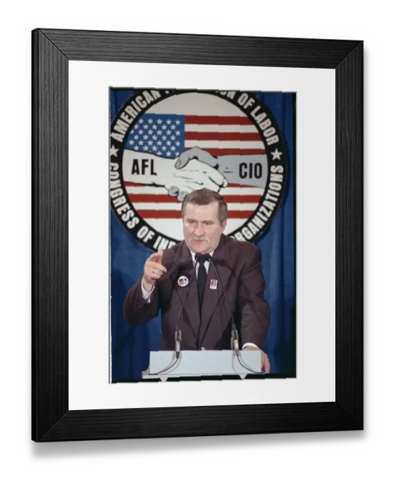 Framed Print : Lech Walesa Speaking at Meeting