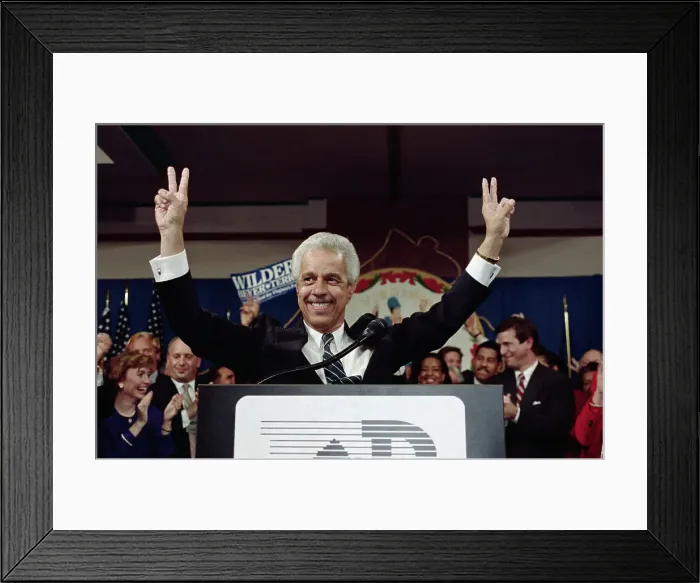 Framed Print : Governor Douglas L. Wilder Displaying Victory Sign Framed Print : Governor Douglas L. Wilder Displaying Victory Sign