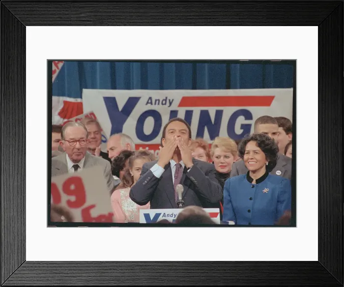 Framed Print : Andrew Young Blowing Kiss to Crowd Framed Print : Andrew Young Blowing Kiss to Crowd