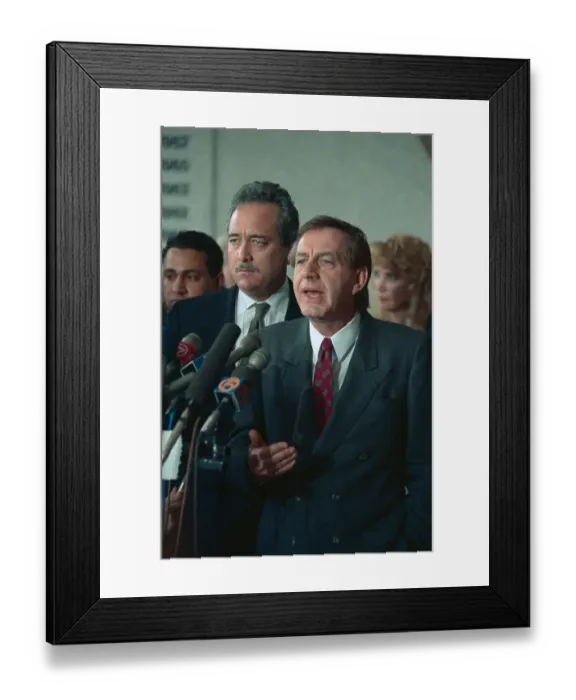 Framed Print : Attorneys for Manuel Noriega Speaking to Press Framed Print : Attorneys for Manuel Noriega Speaking to Press