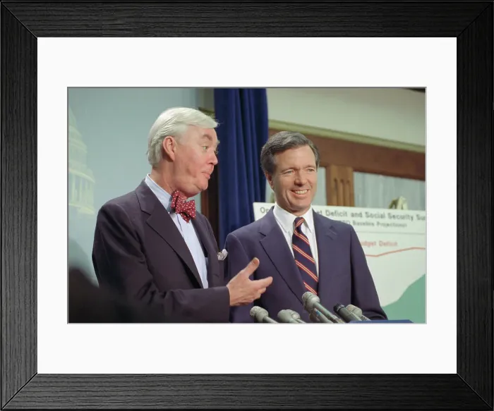 Framed Print : Daniel Monyihan and John Heinz at News Conference