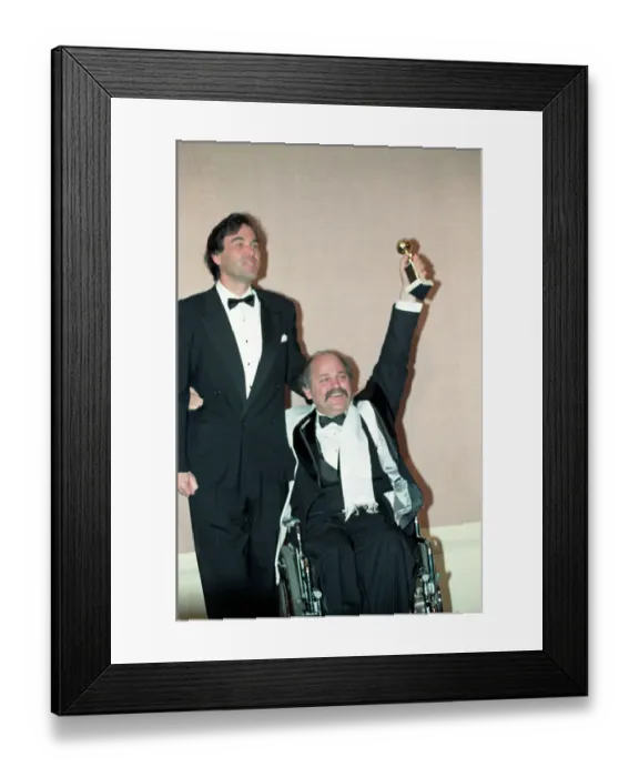 Framed Print : Oliver Stone and Ron Kovic Holding Golden Globe Award Framed Print : Oliver Stone and Ron Kovic Holding Golden Globe Award