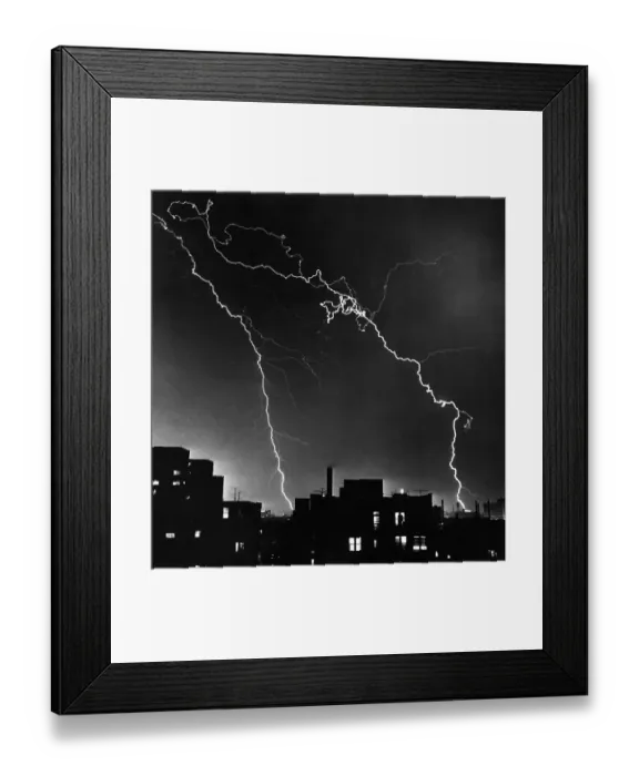 Framed Print : Lightning Striking over City Buildings Framed Print : Lightning Striking over City Buildings
