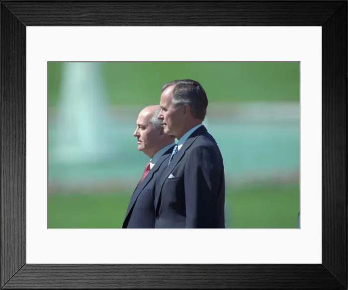 Framed Print : Profile of George Bush and Mikhail Gorbachev Framed Print : Profile of George Bush and Mikhail Gorbachev