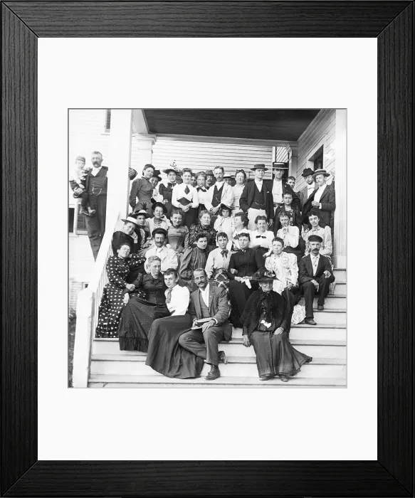 Framed Print : Large Family Reunion on Farmhouse Steps Framed Print : Large Family Reunion on Farmhouse Steps
