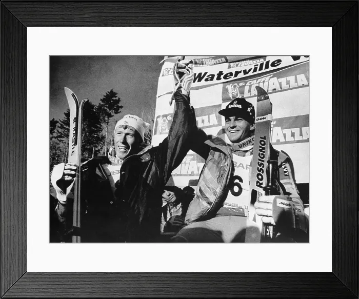Framed Print : Alberto Tomba and Pirmin Zubriggen Raise Hands Framed Print : Alberto Tomba and Pirmin Zubriggen Raise Hands