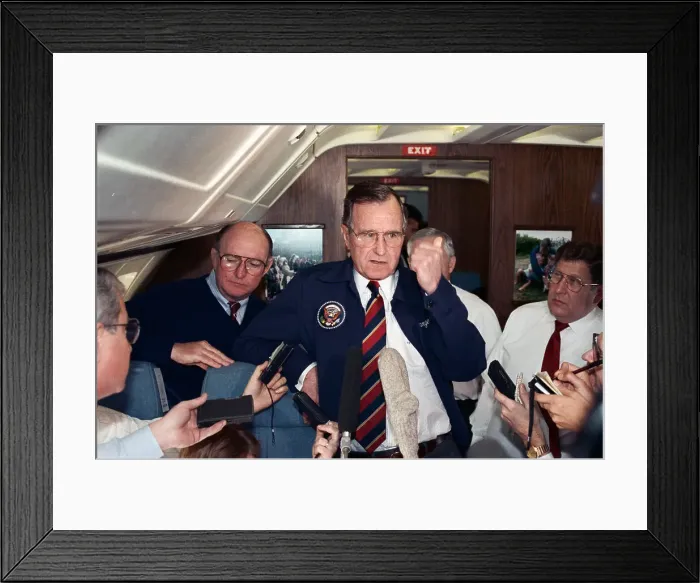 Framed Print : George Bush Speaking to Reporters Aboard Aircraft Framed Print : George Bush Speaking to Reporters Aboard Aircraft