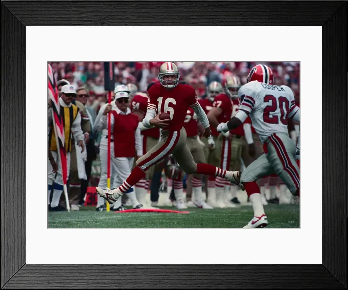 Framed Print : Quarterback Joe Montana Running for First Down Framed Print : Quarterback Joe Montana Running for First Down