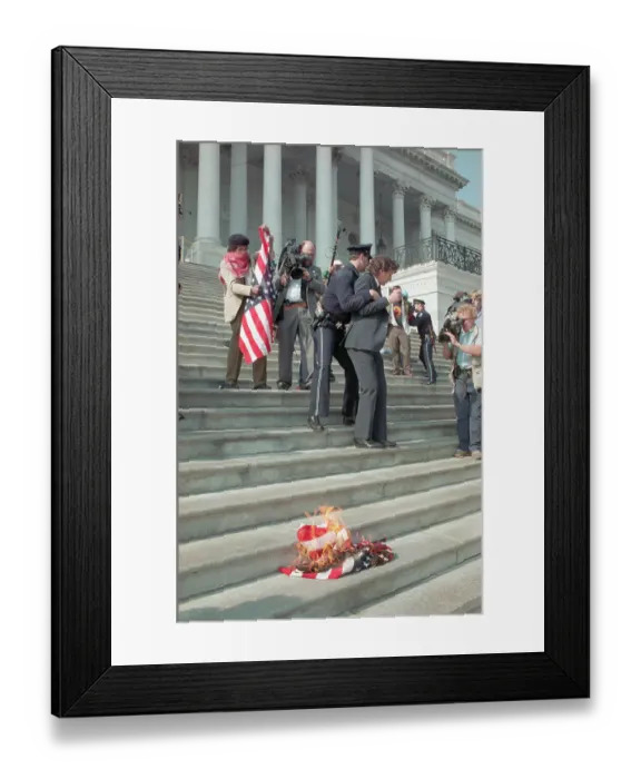 Framed Print : Dave Blalock Burning American Flag on Steps of Congress Framed Print : Dave Blalock Burning American Flag on Steps of Congress