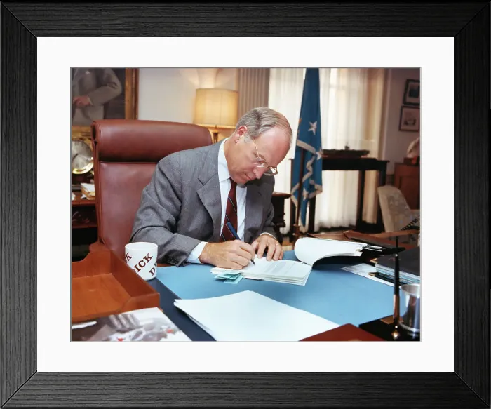 Framed Print : Secretary of Defense Dick Cheney Signing Documents Framed Print : Secretary of Defense Dick Cheney Signing Documents