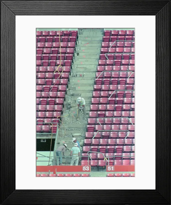 Framed Print : Workers Repairing Earthquake Damaged Baseball Park Framed Print : Workers Repairing Earthquake Damaged Baseball Park