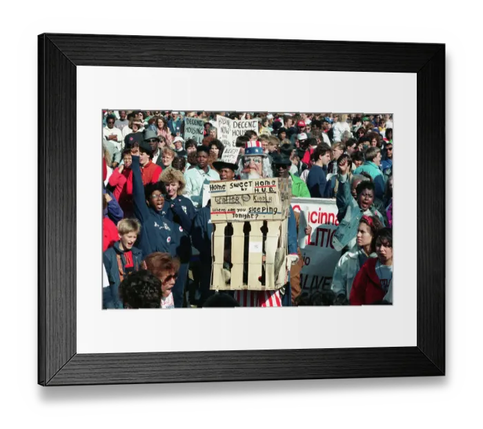 Framed Print : Homeless Protesters Marching with Signs and Banners Framed Print : Homeless Protesters Marching with Signs and Banners