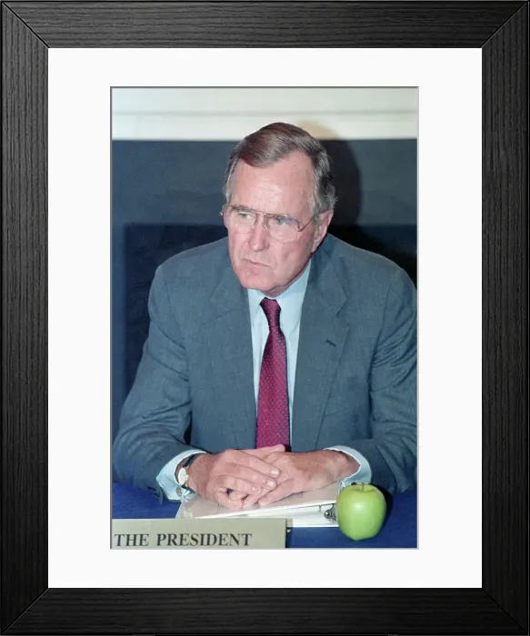 Framed Print : President George Bush with Apple Framed Print : President George Bush with Apple