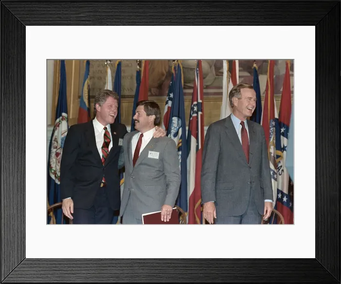 Framed Print : George Bush with Bill Clinton and Terry Branstad
