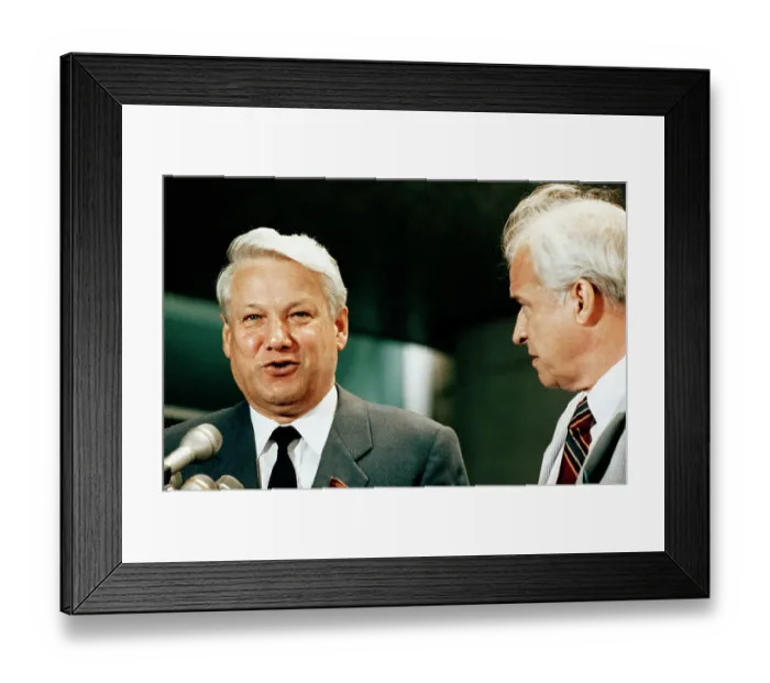 Framed Print : Boris Yeltsin Talking to Reporters Framed Print : Boris Yeltsin Talking to Reporters