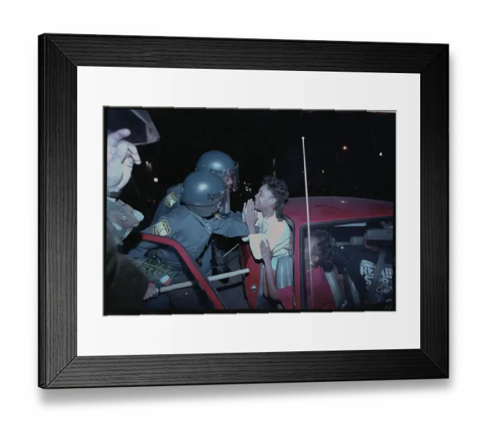 Framed Print : Police Confronting Arrested Female from Patrol Car Framed Print : Police Confronting Arrested Female from Patrol Car