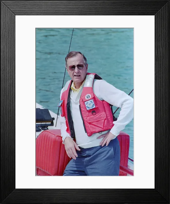 Framed Print : George Bush in Coast Guard Life Vest Framed Print : George Bush in Coast Guard Life Vest