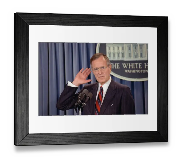 Framed Print : George Bush Holding Hand to Ear Framed Print : George Bush Holding Hand to Ear