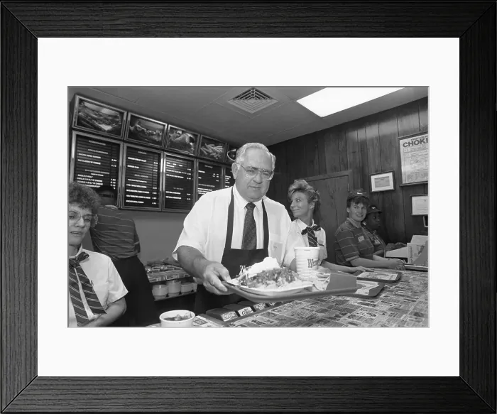Framed Print : Dave Thomas Holding a Tray of Food Framed Print : Dave Thomas Holding a Tray of Food
