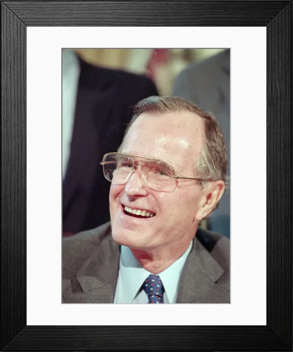 Framed Print : George Bush Smiling to Reporters Framed Print : George Bush Smiling to Reporters