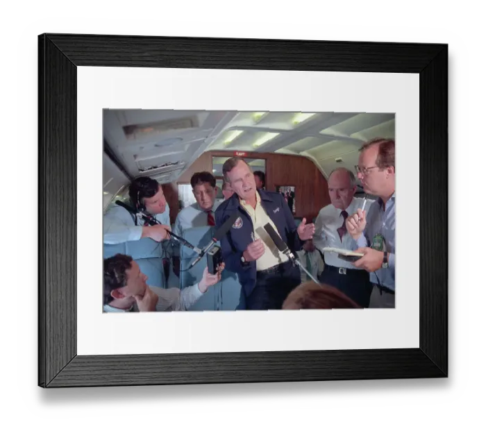 Framed Print : George Bush Conversing with Journalists Framed Print : George Bush Conversing with Journalists