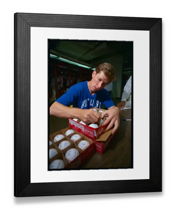Framed Print : Orel Hershiser Signing Baseballs Framed Print : Orel Hershiser Signing Baseballs