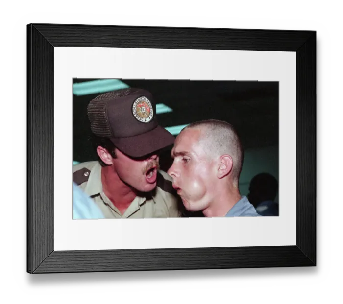 Framed Print : Corrections Officer Shouting at Inmate Framed Print : Corrections Officer Shouting at Inmate