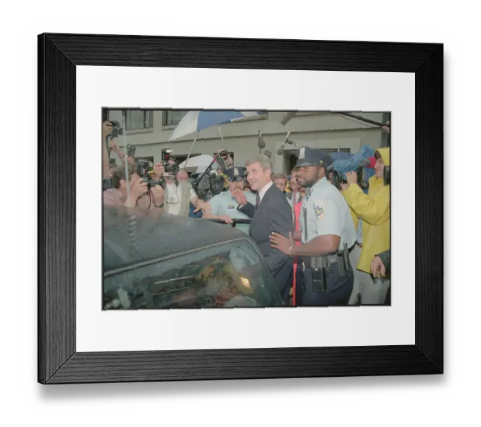 Framed Print : Oliver North Leaving Lawyer's Office Framed Print : Oliver North Leaving Lawyer's Office