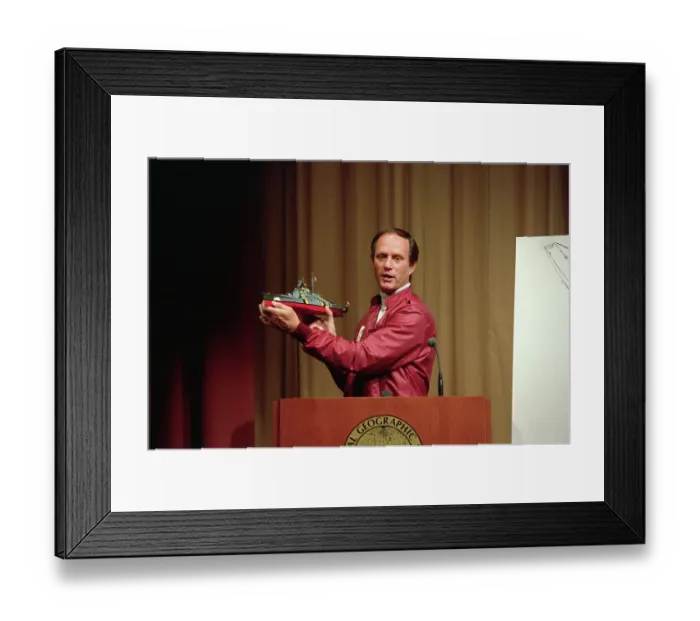 Framed Print : Robert Ballard Holding Bismarck Ship Model Framed Print : Robert Ballard Holding Bismarck Ship Model